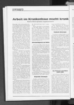 Arbeit im Krankenhaus macht krank - Bessere Arbeitsorganisation dringend erforderlich