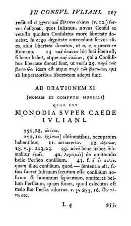 Ad Orationem XI. ... Monodia Super Caede Juliani [-] Ad Orationem XII. (Decimam Morello) Quae est Parentalis Juliani Augusti