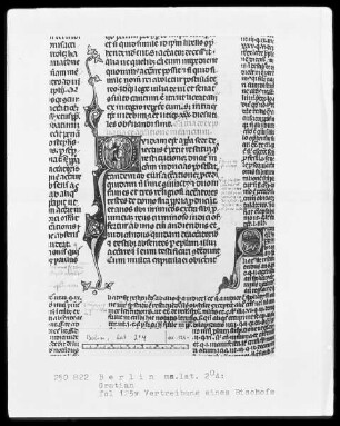 Decretum Gratiani, mit Kommentar des Bartholomäus von Brescia — Initiale Q (uidam), darin Vertreibung eines Bischofs, Folio 125verso
