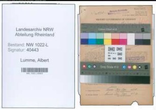 Entnazifizierung Albert Lumme , geb. 01.06.1910 (Heizer)