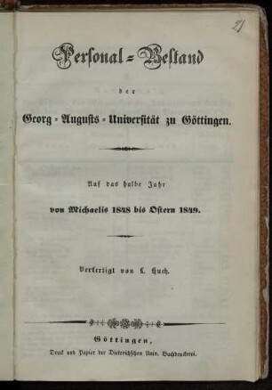WS 1848/49: Personal-Bestand der Georg-Augusts-Universität zu Göttingen