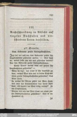 9te Stunde. Vom Gebrauche großer Anfangsbuchstaben.
