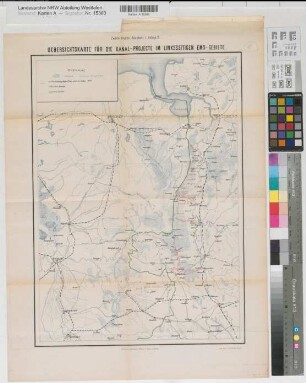 Ems Kanalprojekt im linksseitigen Emsgebiet 1879 o.M. 51 x 36,5 farb. Druck: J. G. Fritzsche, Leipzig; Verlag Wiegandt, Hempel & Parey, Berlin