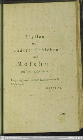 Idyllen und andere Gedichte des Moschus