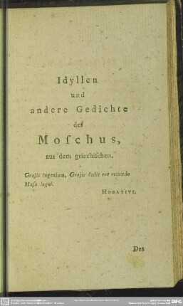 Idyllen und andere Gedichte des Moschus