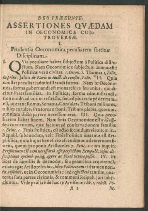 Assertiones Quaedam In Oeconomica Controversae.