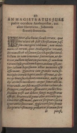 An Magistratus Jure possit occidere Anabapristas