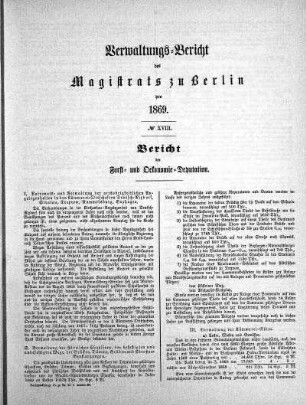 No. XVIII. Bericht der Forst- und Oekonomie-Deputation