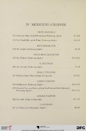 IV. Moderne Graphik (Nr. 112-133)