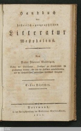 1: Handbuch der historisch-geographischen Litteratur Westphalens.