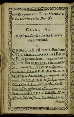 Caput VI. De Spiritu Sancto, tertia Divinitatis Persona.