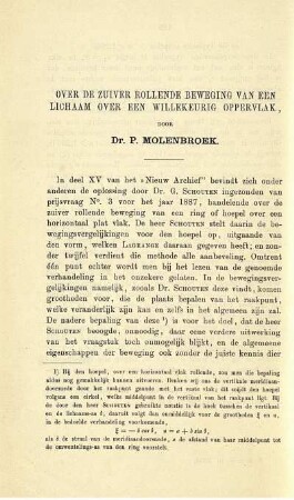 Over de zuiver rollende beweging van een lichaam over een willekeurig oppervlak.