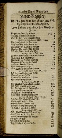 Lieder Register, Uber die gewöhnlichen Sonn und Festtags-Episteln und Evangelien.