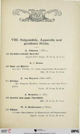 Ölgemälde, Aquarelle und gerahmte Stiche (Nr. 422-475)