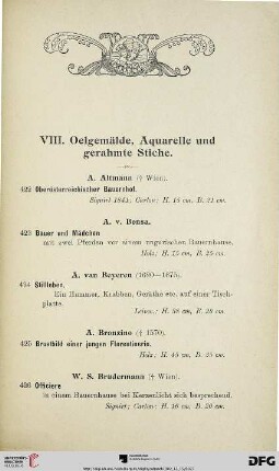 Ölgemälde, Aquarelle und gerahmte Stiche (Nr. 422-475)