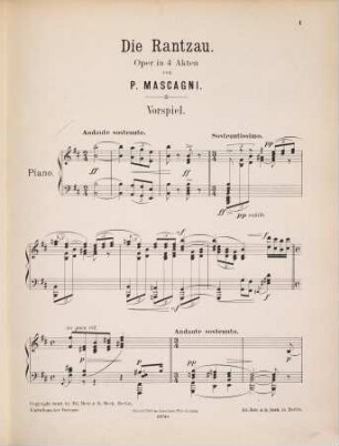 Die Rantzau : Oper in 4 Akten von G. Targioni-Tozzetti u. G.Menasci ; dt. von Max Kalbeck