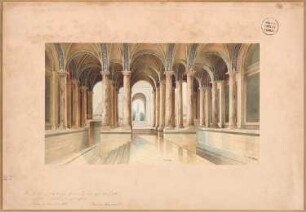 Palastartiges Wohnhaus, Berlin Schinkelwettbewerb 1858: Perspektivische Ansicht der Eingangshalle