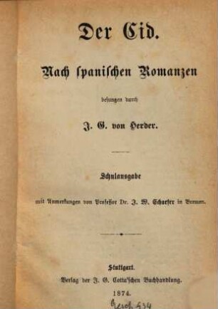 Der Cid : nach spanischen Romanzen