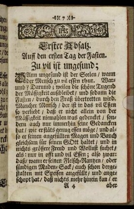 Erster Absatz. Auff den ersten Tag der Fasten. - Fünffter Absatz. Auff den fünfften Tag in der Fasten.