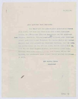 Schreiben an Walter Curt Behrendt (Brief)