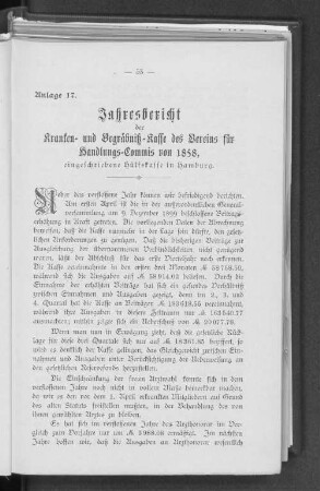 Anlage 17. Jahresbericht der Kranken- und Begräbnis-Kasse des Vereins für Handlungs-Commis von 1858.