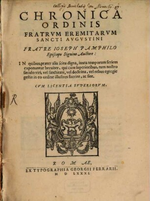 Iosephi Pamphili Chronica ordinis Fratrum Eremitarum S. Augustini
