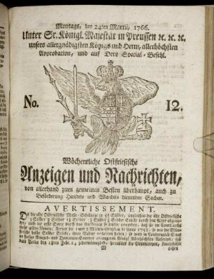 No. 12. Montags, den 24ten Martii, 1766.