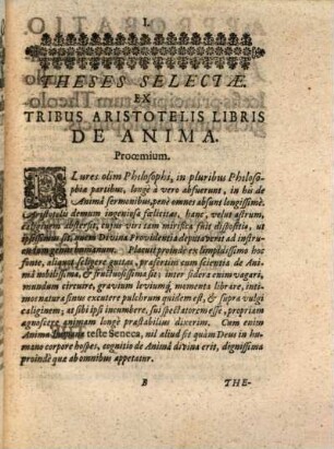 Theses Selectæ Ex Tribvs Libris Aristotelis De Anima