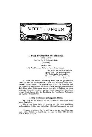 Sully Prudhomme als Philosoph : (1839-1907) ; (Fortsetzung)