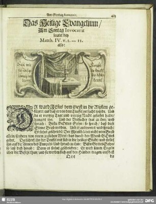 Das Heilige Evangelium, Am Sontag Invocavit lautet bey Matth. IV. v.1.-11.