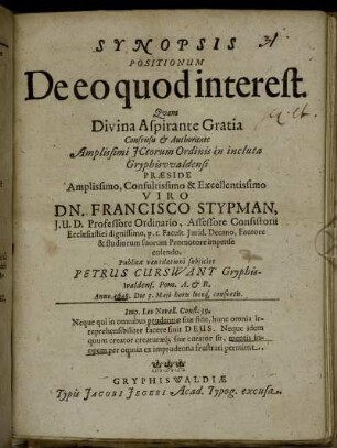 Synopsis Positionum De eo quod interest