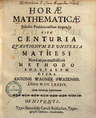 Horae mathematicae selectis problematibus impensae