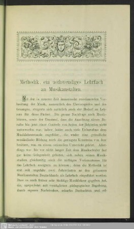 Methodik, ein nothwendiges Lehrfach an Musikanstalten