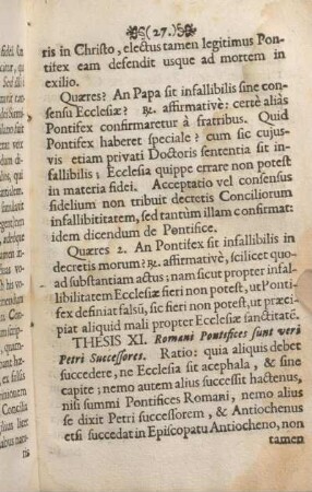 Thesis XI. Romani Pontifices sunt veri Petri Successores.