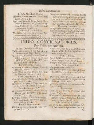 Index Concionatorius. Pro Festis per Annum.