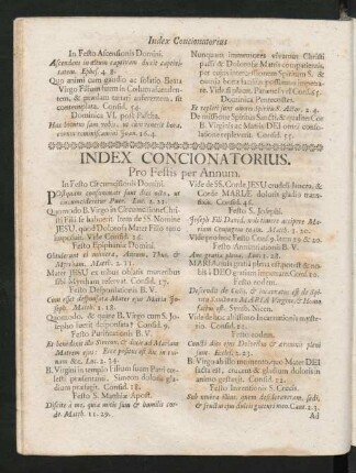 Index Concionatorius. Pro Festis per Annum.