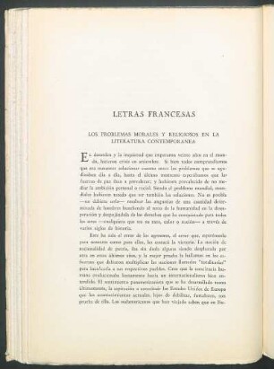 Letras francesas : problemas morales y religiosos en la literatura contemporánea