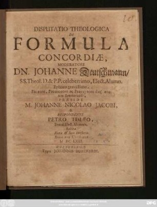 Disputatio Theologica De Formula Concordiae