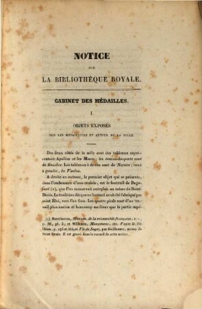 Notice sur la Bibliothèque Royale et particul. sur le Cabinet des Médailles