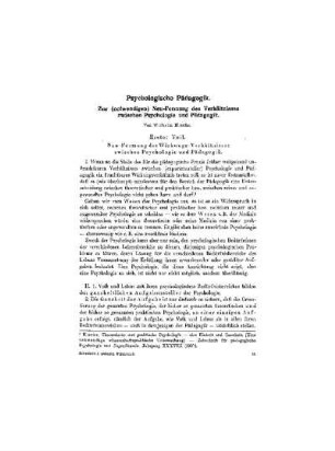 Psychologische Pädagogik : zur (notwendigen) Neu-Formung des Verhältnisses zwischen Psychologie und Pädagogik