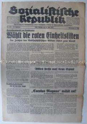 Kommunistische Tageszeitung "Sozialistische Republik" u.a. zu den Betriebsratswahlen