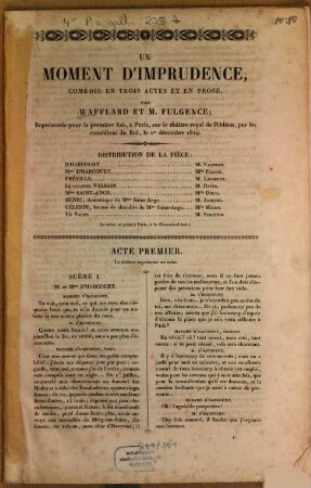 Un moment d'imprudence : comédie en trois actes et en prose