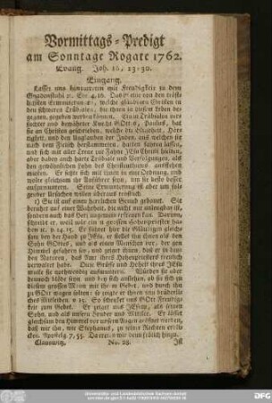 [No. 28.] Vormittags-Predigt am Sonntage Rogate 1762. Evang. Joh. 16, 23 - 30.
