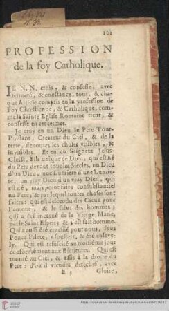 Profession de la foy Catholique