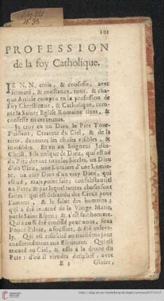 Profession de la foy Catholique
