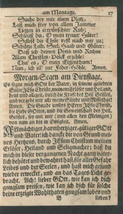 Morgen-Segen am Dienstage