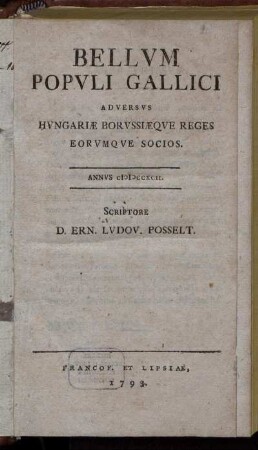 Bellum Populi Gallici Adversus Hungariæ Borussiæque Reges Eorumque Socios : Annus MDCCXCII.