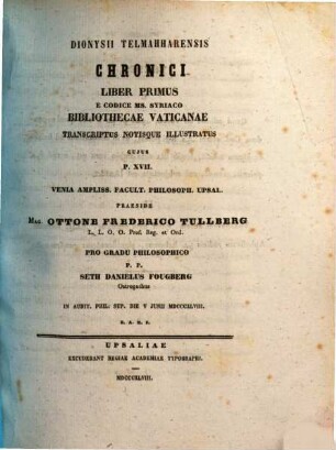 Dionysii Telmahharensis Chronici Liber ... : e codice Mss. Syriaco Bibliothecae Vaticanae transcriptus notisque illustratus. 17