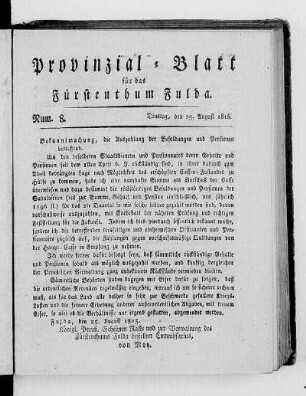 Num. 8., Ausgabe vom 29. August 1815