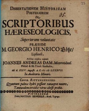 Diss. hist. posteriorem de scriptoribus haereseologicis